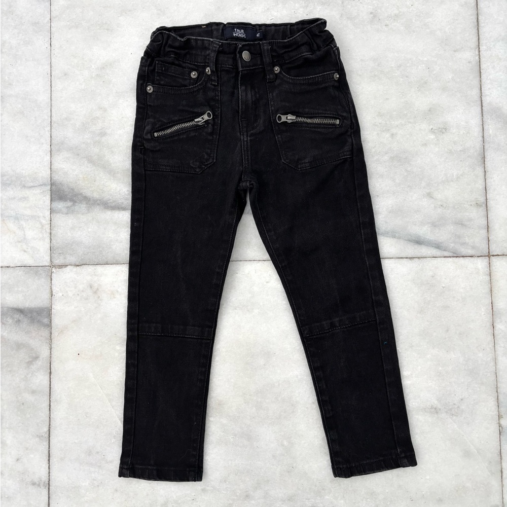 True Indigo Jeans Boys Black Zipper Skinny Moto Rocker Youth Size 4T